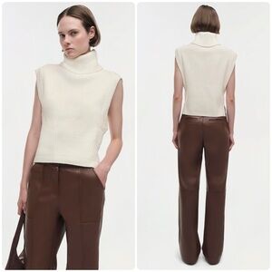 Simkhai The Maple Ribbed Sleeveless Turtleneck Sweater Sz L Wool Cashmere Blend